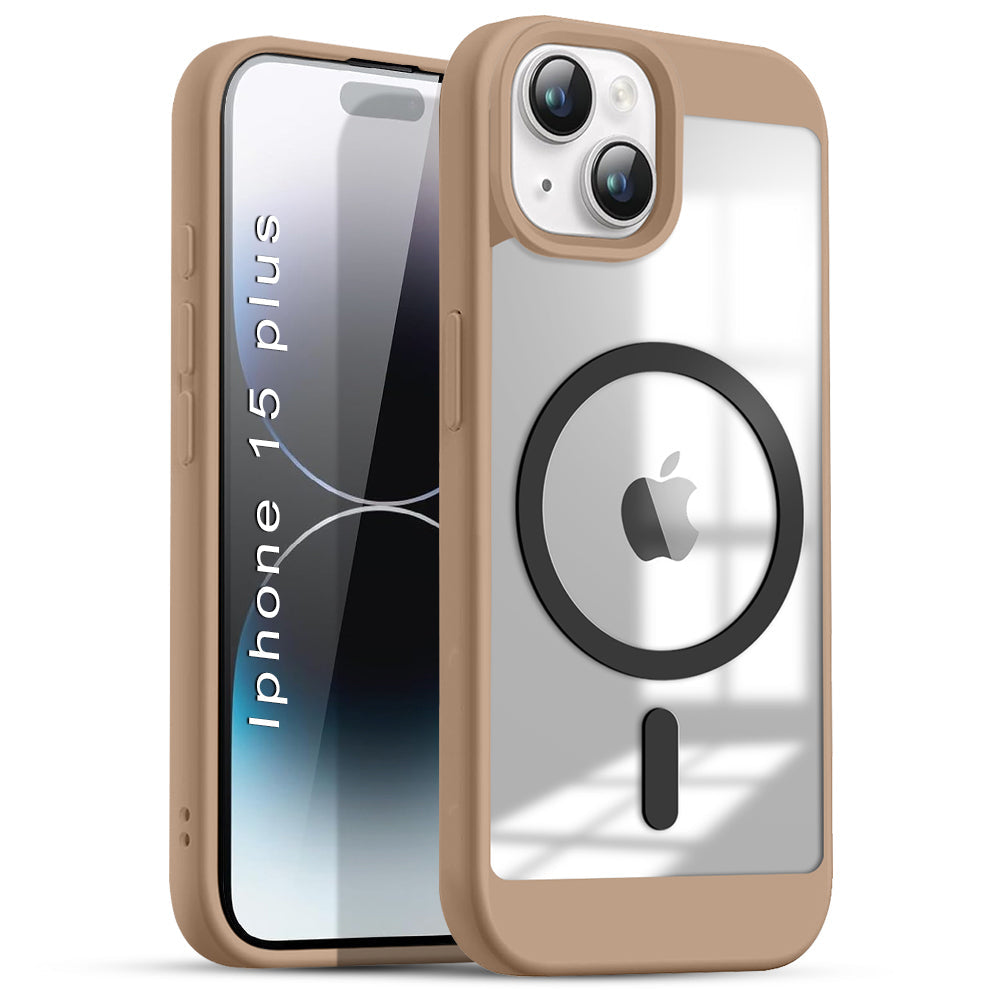 US LITE Shockproof Mag-Safe Transparent Clear Hard Back Cover Case with Soft Edge | Camera Protection & Wireless Charging Support for iPhone Series
