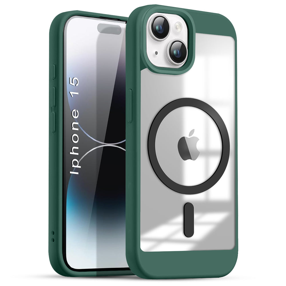 US LITE Shockproof Mag-Safe Transparent Clear Hard Back Cover Case with Soft Edge | Camera Protection & Wireless Charging Support for iPhone Series