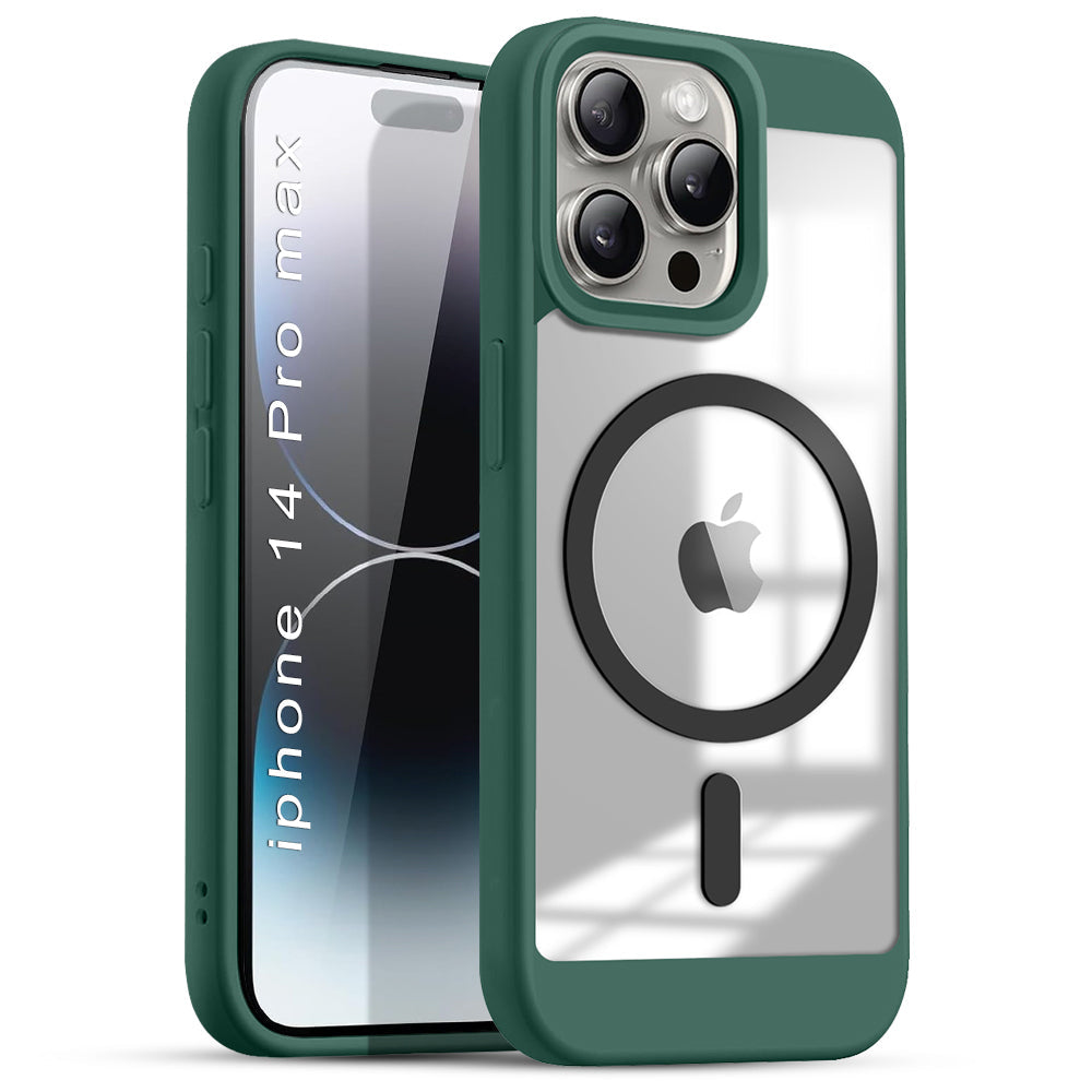 US LITE Shockproof Mag-Safe Transparent Clear Hard Back Cover Case with Soft Edge | Camera Protection & Wireless Charging Support for iPhone Series