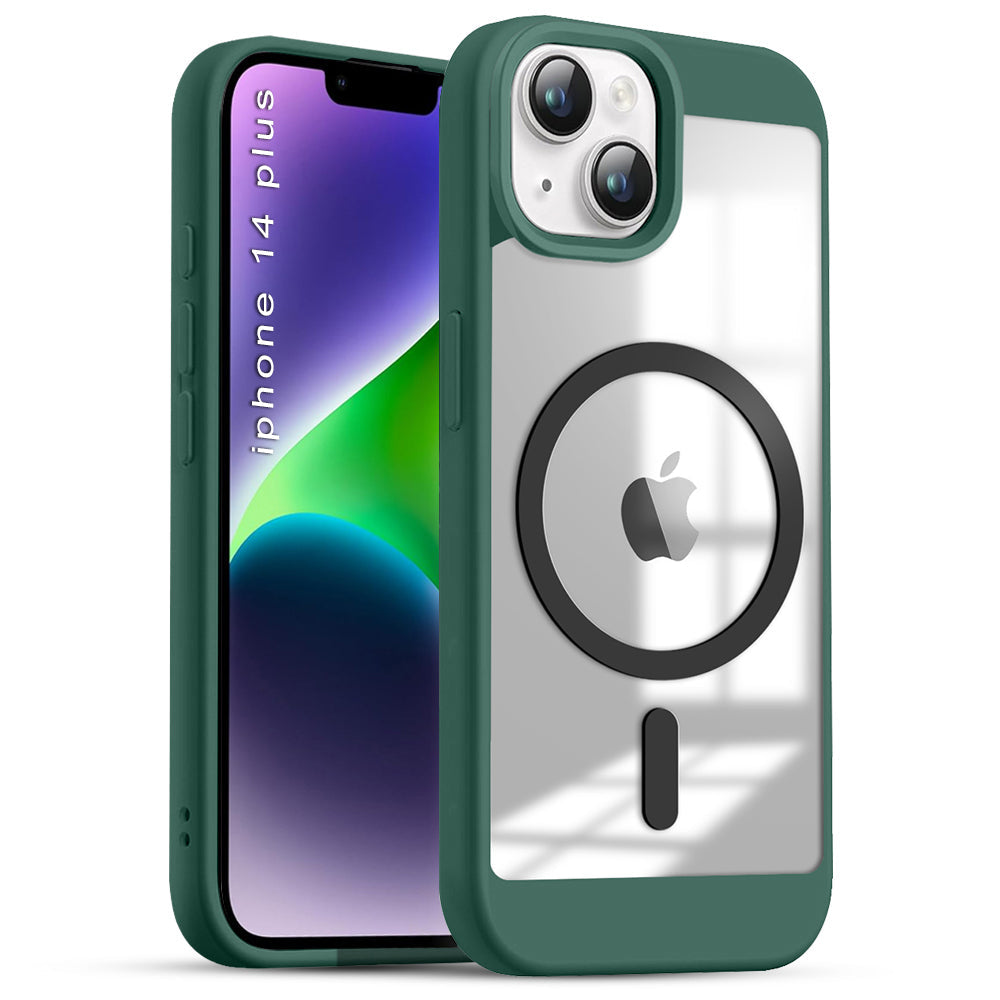 US LITE Shockproof Mag-Safe Transparent Clear Hard Back Cover Case with Soft Edge | Camera Protection & Wireless Charging Support for iPhone Series