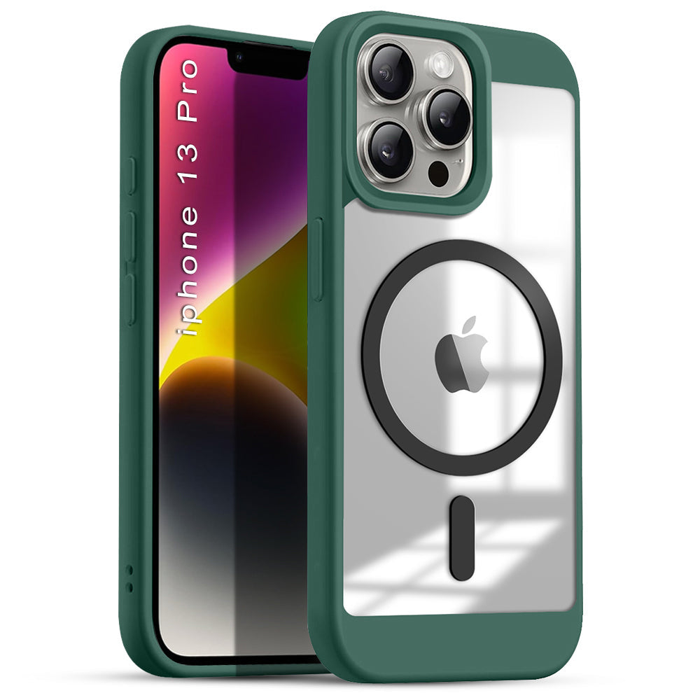 US LITE Shockproof Mag-Safe Transparent Clear Hard Back Cover Case with Soft Edge | Camera Protection & Wireless Charging Support for iPhone Series