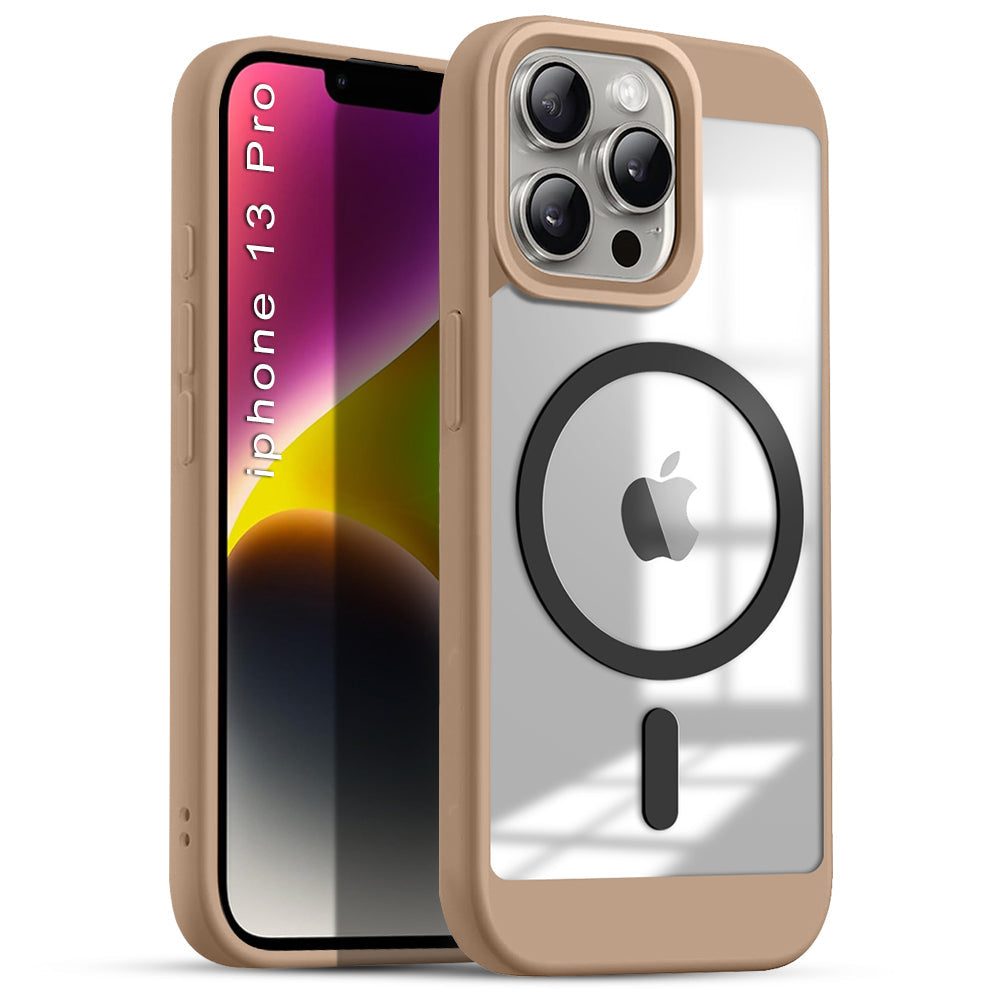 US LITE Shockproof Mag-Safe Transparent Clear Hard Back Cover Case with Soft Edge | Camera Protection & Wireless Charging Support for iPhone Series
