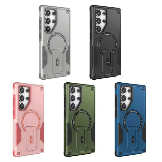 US LITE Back Cover with Portable Kickstand | Mag-Safe Compatible Magnetic Case | Shockproof Military Grade Protection | Rugged Armor Design Phone Cover For Samsung