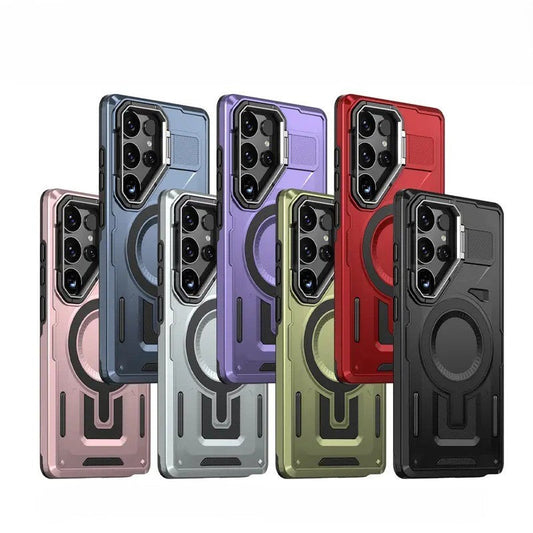 LuxuryKase Rugged Shockproof Magnetic Case with Kickstand | Dual Layer TPU+PC Protection | Mag-Safe Compatible | Camera Guard | Extreme Drop Resistance For Samsung Series