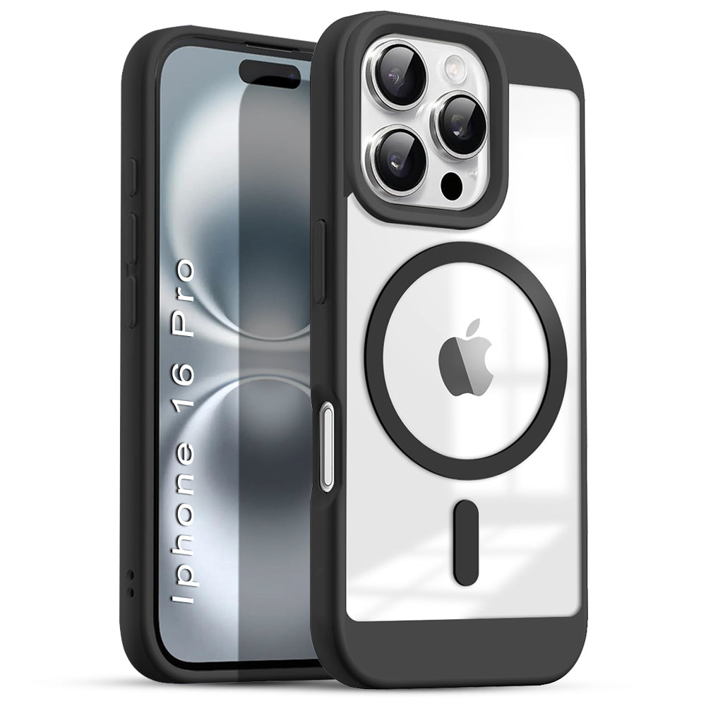 US LITE Shockproof Mag-Safe Transparent Clear Hard Back Cover Case with Soft Edge | Camera Protection & Wireless Charging Support for iPhone Series