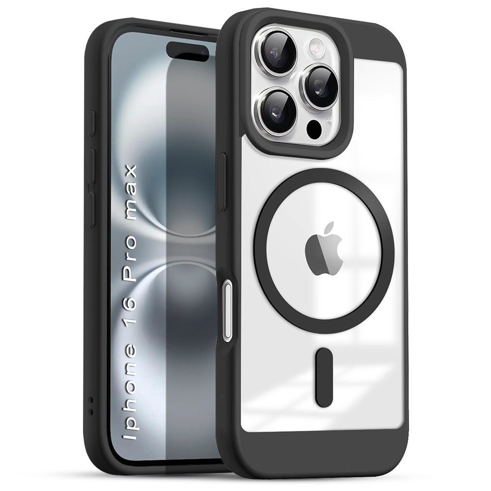 US LITE Shockproof Mag-Safe Transparent Clear Hard Back Cover Case with Soft Edge | Camera Protection & Wireless Charging Support for iPhone Series