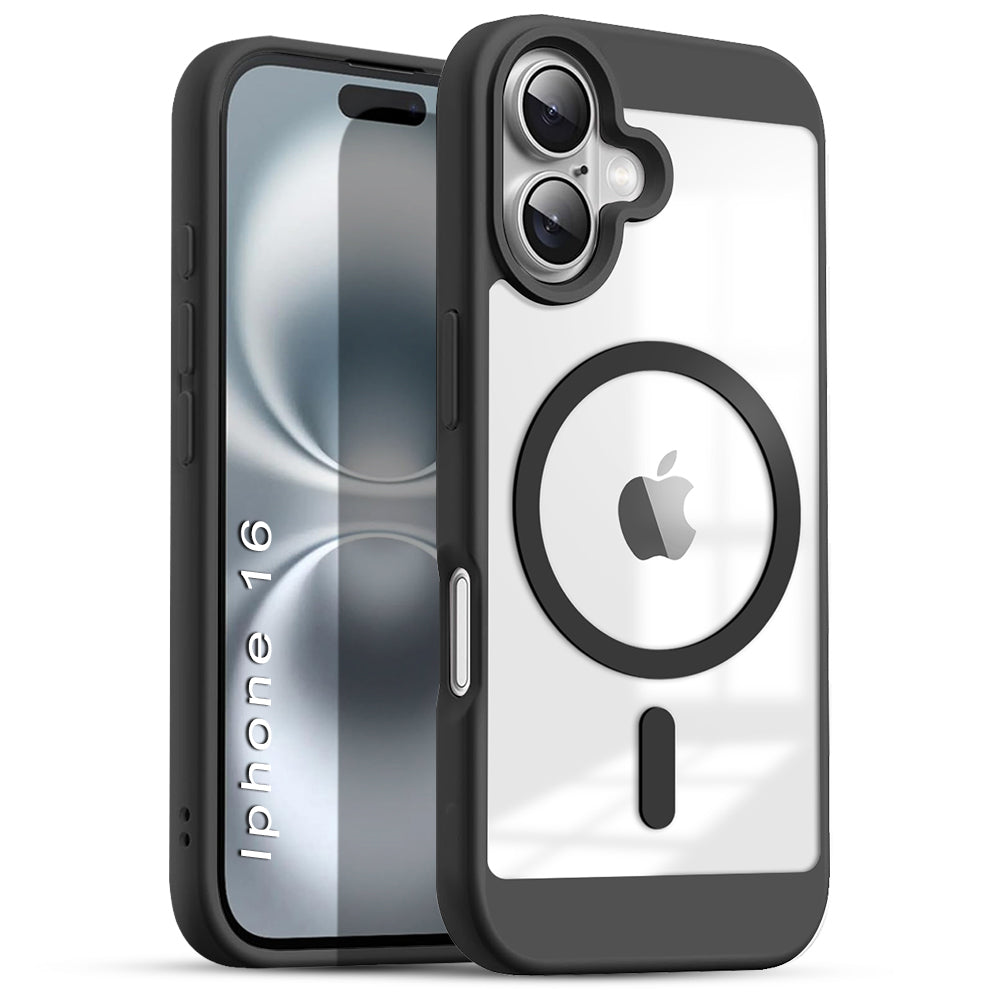 US LITE Shockproof Mag-Safe Transparent Clear Hard Back Cover Case with Soft Edge | Camera Protection & Wireless Charging Support for iPhone Series