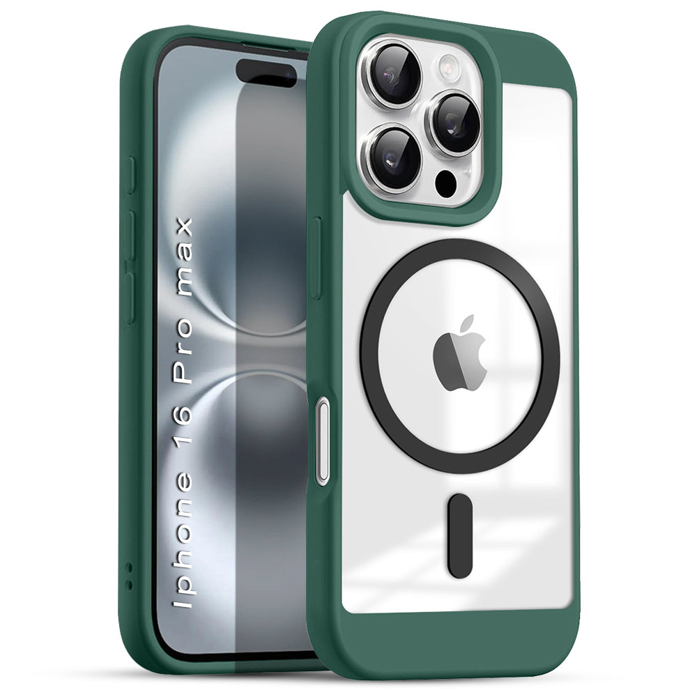 US LITE Shockproof Mag-Safe Transparent Clear Hard Back Cover Case with Soft Edge | Camera Protection & Wireless Charging Support for iPhone Series
