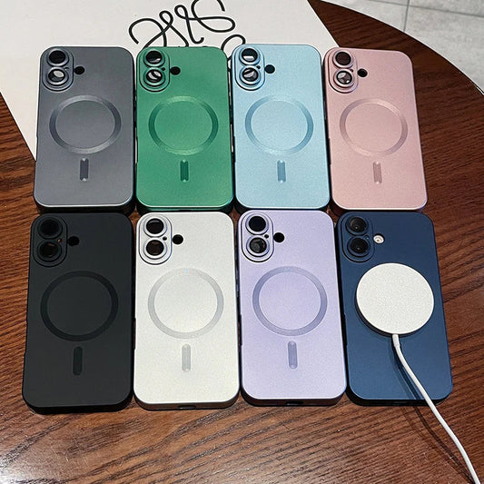 LuxuryKase LK022 Compatible Mag-Safe Magnetic Wireless Charging Matte Shockproof Silicone Case With Lens Protector Glass For iPhone