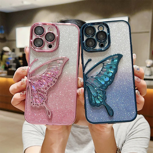LuxuryKase LK099 Glitter Candy Electroplated Butterfly Lens Protection Case Cover For iPhone