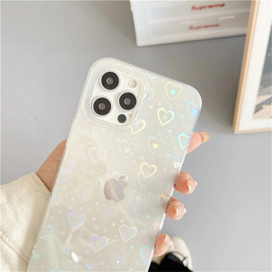 Us Lite Luxury Kase Gradient Laser Love Heart Clear Phone Case For Iphone