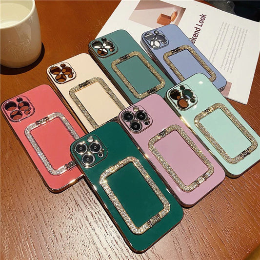 US LITE Crystal Square Holder Gold Plating Phone Case Cover for Iphone 11 12 Plus Mini Pro Max