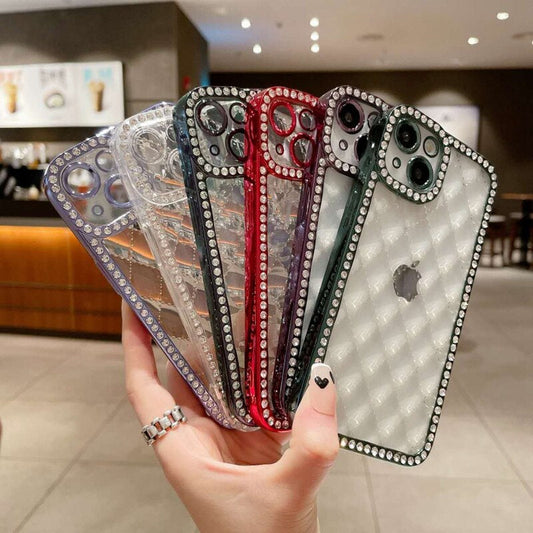 LuxuryKase Lingge Bling Glitter Bumper Transparent Shockproof Soft Case Cover For Iphone