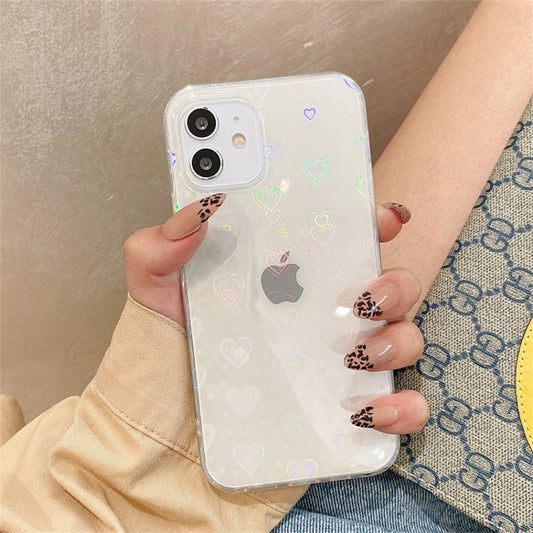 Us Lite Luxury Kase Gradient Laser Love Heart Clear Phone Case For Iphone