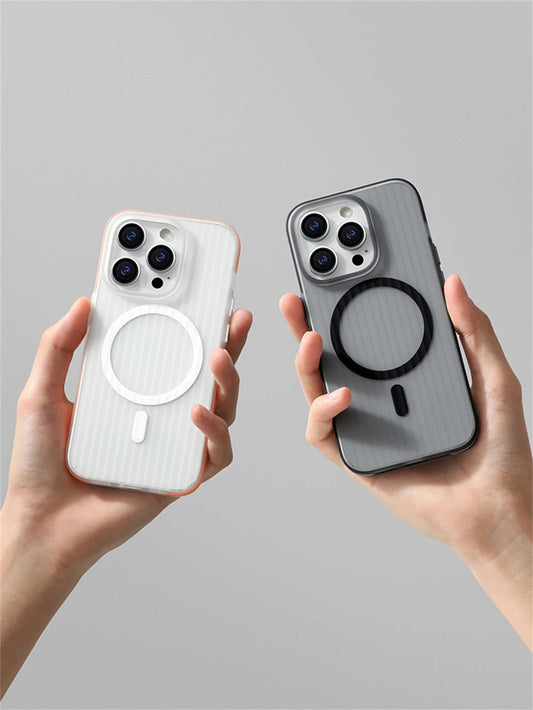 LuxuryKase LK115 Corrugated Pattern Non-slip Hard Bumper Mag-safe Magnetic Wireless Charge Matte Case For iPhone 12 13 14 15 Plus Pro Max