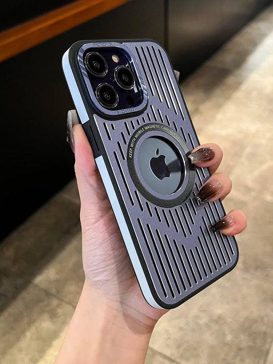 LuxuryKase LK094 Cooling Hollow Ultra Thin Metal Heat Dissipation Magnetic Mag-Safe Shockproof Case Cover For iPhone