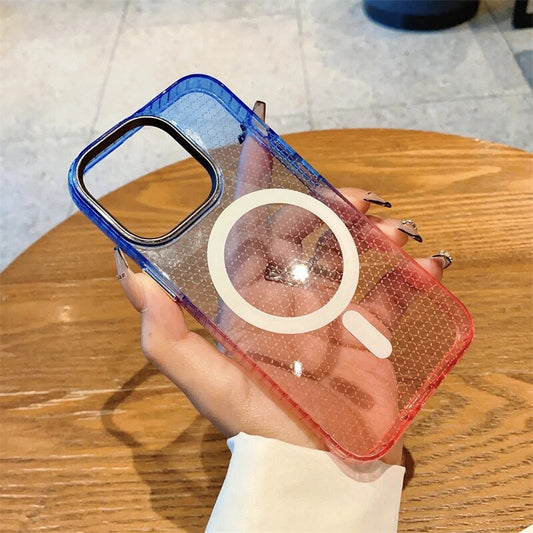 LuxuryKase LK080 Fashion Gradient Color Honeycomb Texture Soft Clear Case Compatible Mag-Safe Wireless Charging for iPhone