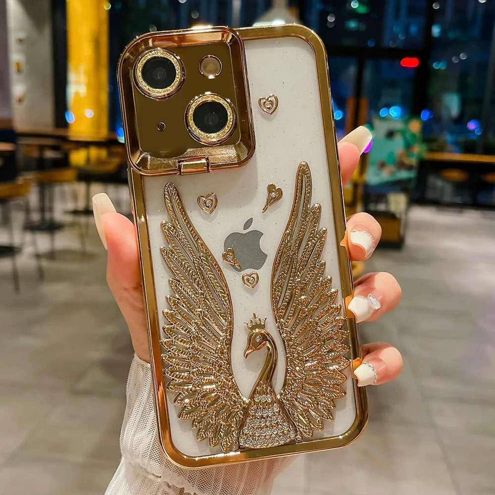 LuxuryKase LK123 Electroplate Diamond Angel Wings Glitter Clear Case For iPhone