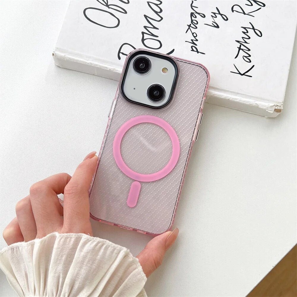 LuxuryKase LK085 Beehive Texture Magnetic Mag-Safe Wireless Charging Case Cover For iPhone