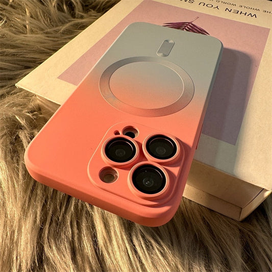 LuxuryKase Gradient Pattern Soft Silicone with Camera Lens Protector, Compatible with Mag-safe, Wireless Charging, and Magnetic Attachments For Iphone