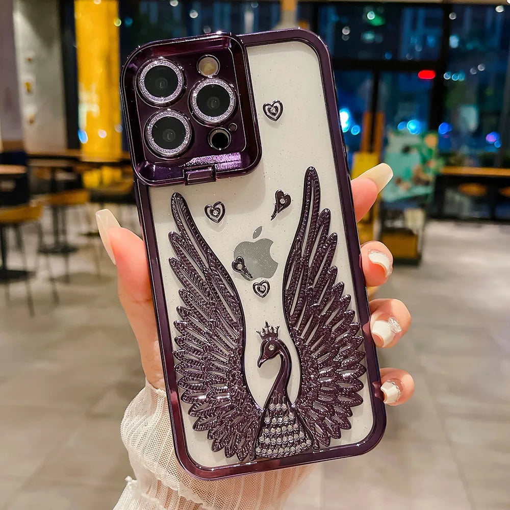 LuxuryKase LK123 Electroplate Diamond Angel Wings Glitter Clear Case For iPhone