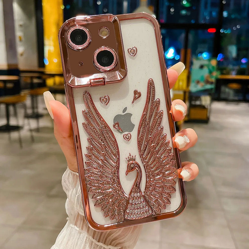 LuxuryKase LK123 Electroplate Diamond Angel Wings Glitter Clear Case For iPhone