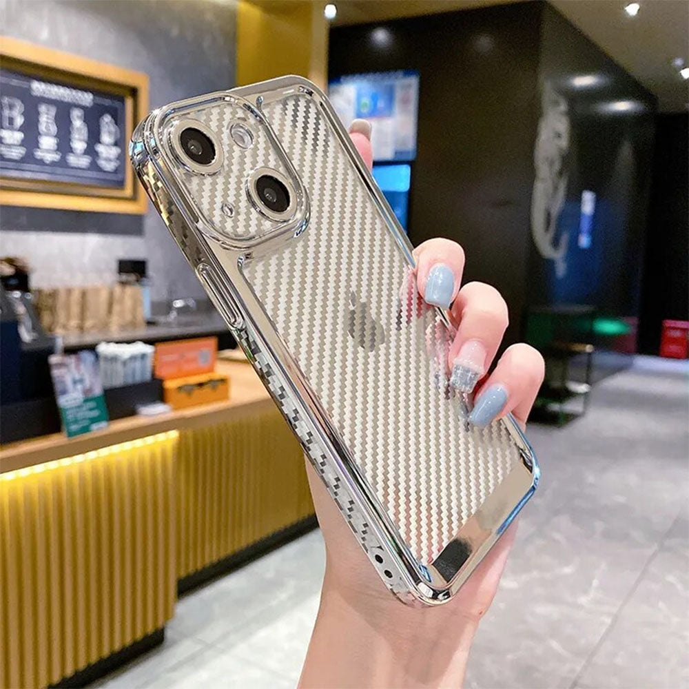 LuxuryKase Creative Plating Carbon Fiber Case Cover for iPhone