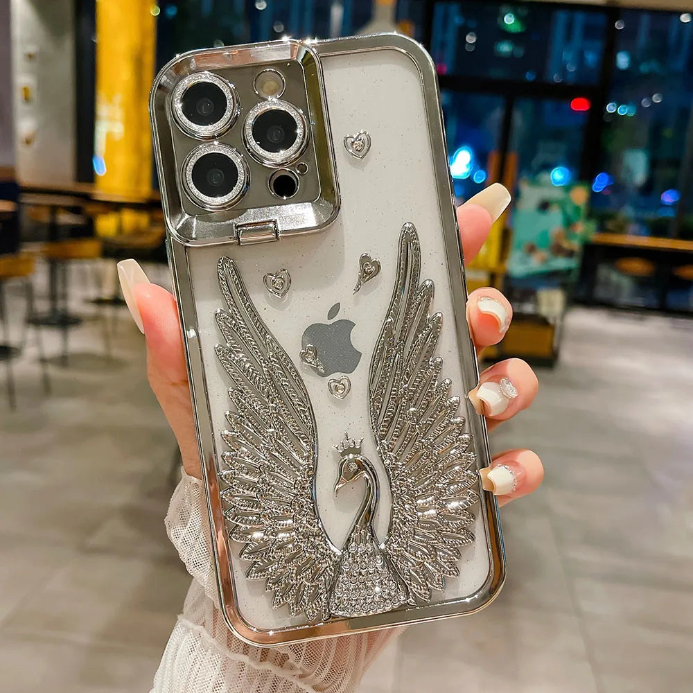 LuxuryKase LK123 Electroplate Diamond Angel Wings Glitter Clear Case For iPhone