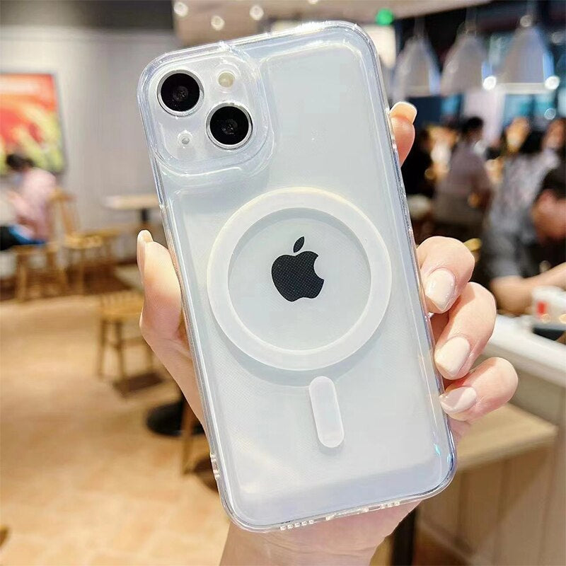 LuxuryKase Transparent Magnetic Soft Cover, Compatible With Mag-safe, Magnetic Wireless Charging, and Attachments For Iphone