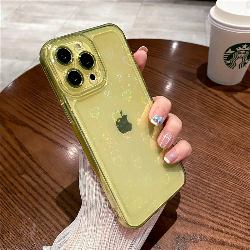 LuxuryKase LK121 3D Laser Glitter Love Heart Transparent Case For iPhone