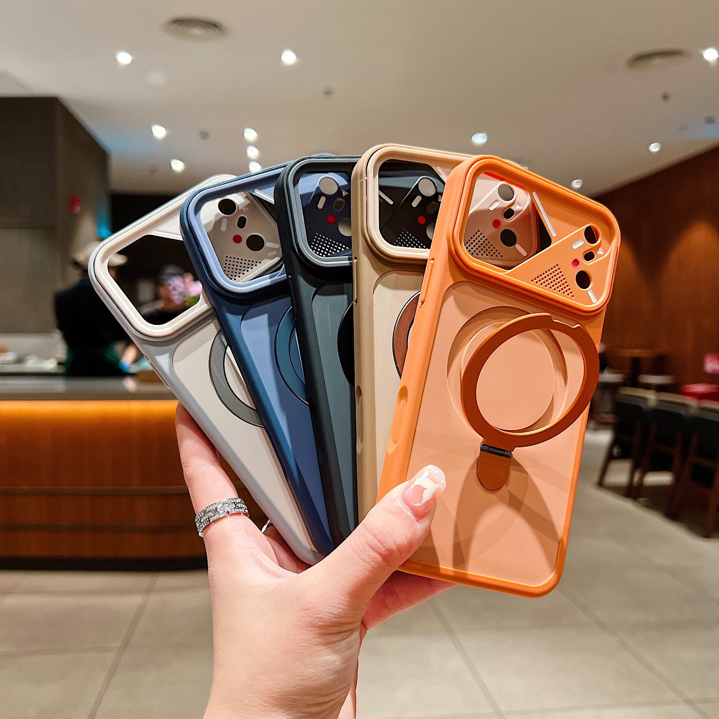 LuxuryKase Magnetic Shockproof Case | Foldable 90° Metal Ring Kickstand | Matte Finish | Futuristic Camera Shield Design | Slim Profile & Mag-Safe Compatible For iPhone & Samsung Series