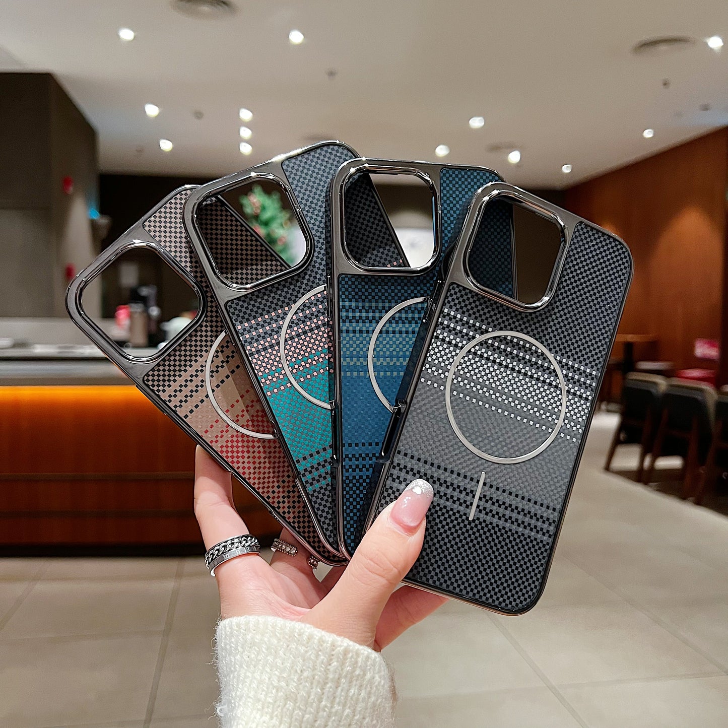 LuxuryKase Carbon Fiber Magnetic Case | Compatible with Mag-Safe | Slim Shockproof Protective Cover | Precise Cutouts & Anti-Scratch | Wireless Charging Support For iPhone & Samsung