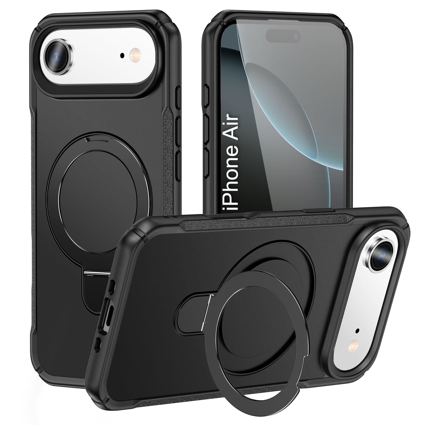 LuxuryKase Shockproof Back Cover with 360° Rotating Ring Kickstand | Mag-Safe Compatible | Rugged Armor Protection Case For iPhone Series