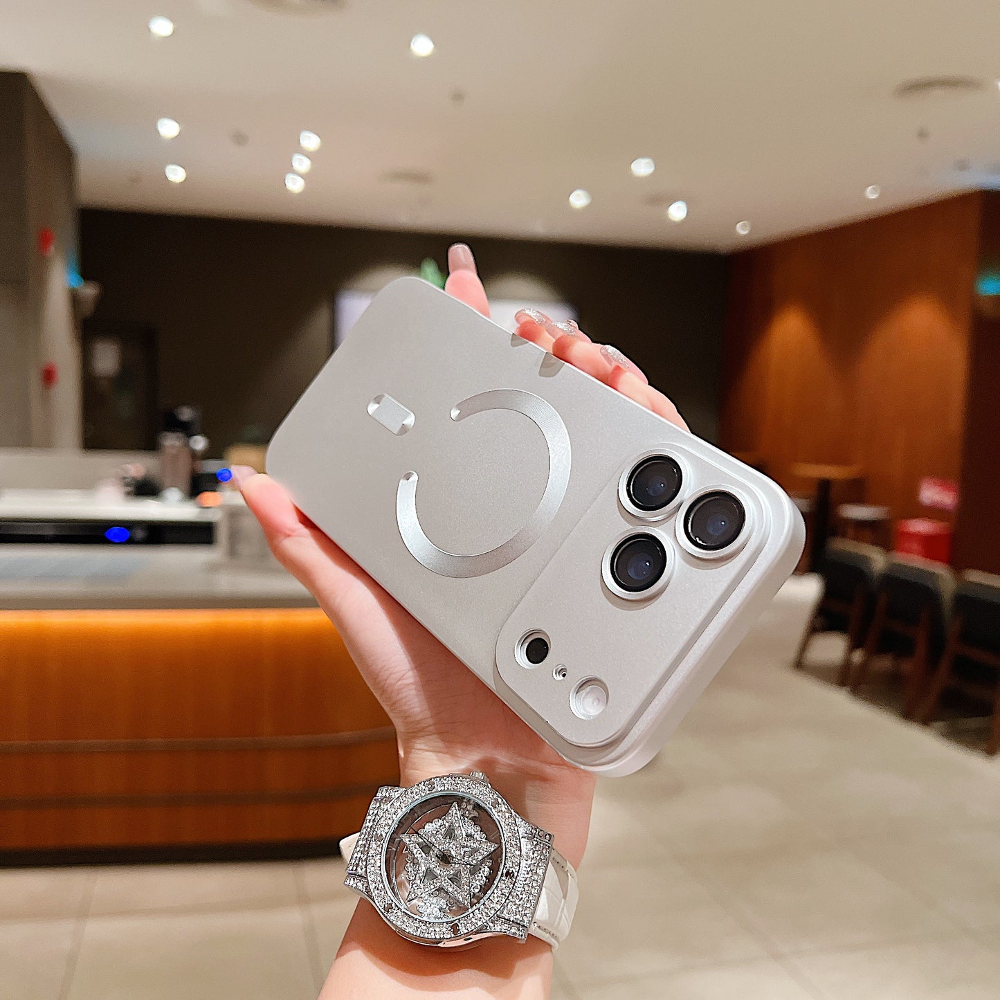 LuxuryKase LK022 Compatible Mag-Safe Magnetic Wireless Charging Matte Shockproof Silicone Case With Lens Protector Glass For iPhone