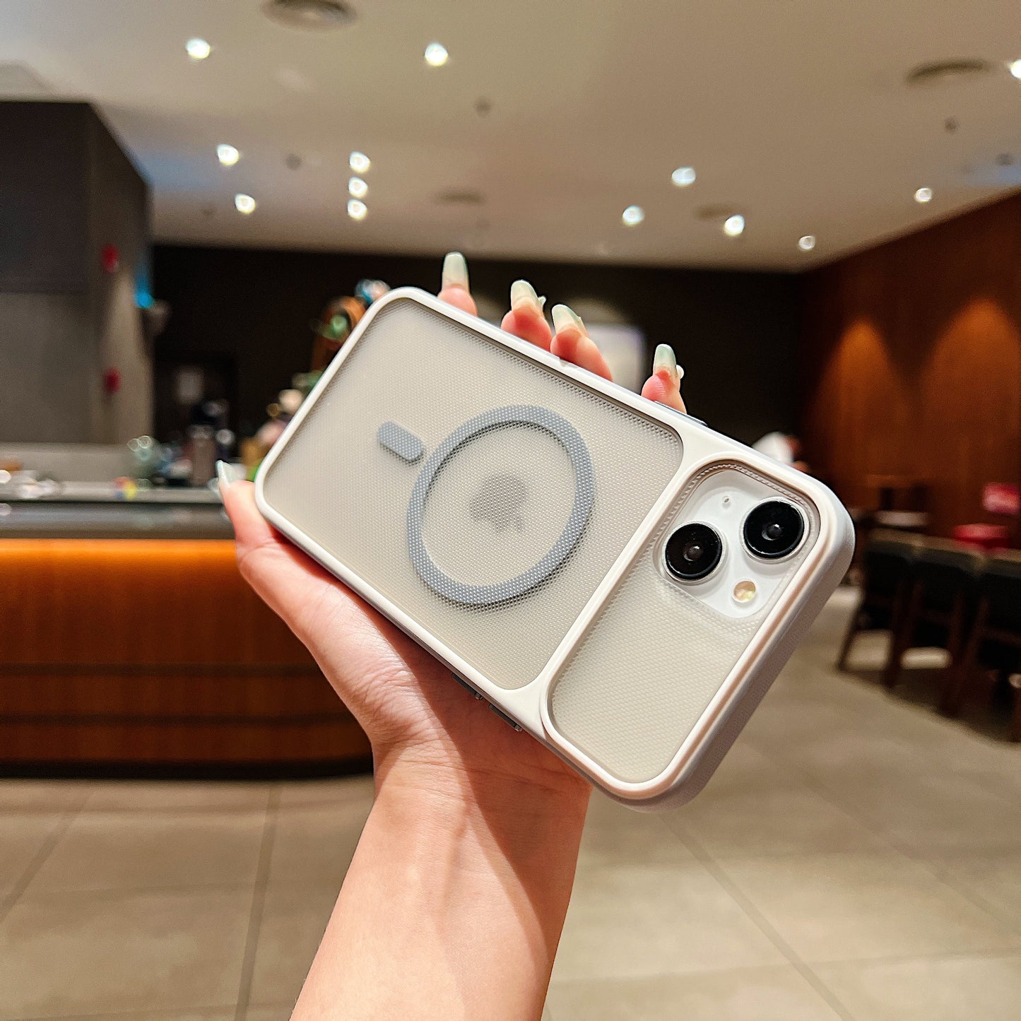 LuxuryKase Hybrid Clear Translucent Case | Matte Dotted Hard PC Back | TPU Textured Grip Frame | Metallic Buttons | Raised Camera Protection | MagSafe Compatible For iPhone