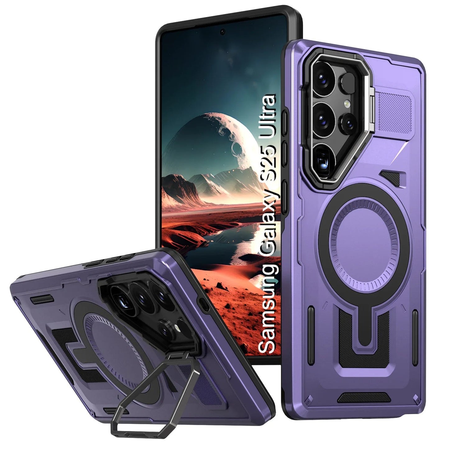 LuxuryKase Rugged Shockproof Magnetic Case with Kickstand | Dual Layer TPU+PC Protection | Mag-Safe Compatible | Camera Guard | Extreme Drop Resistance For Samsung Series