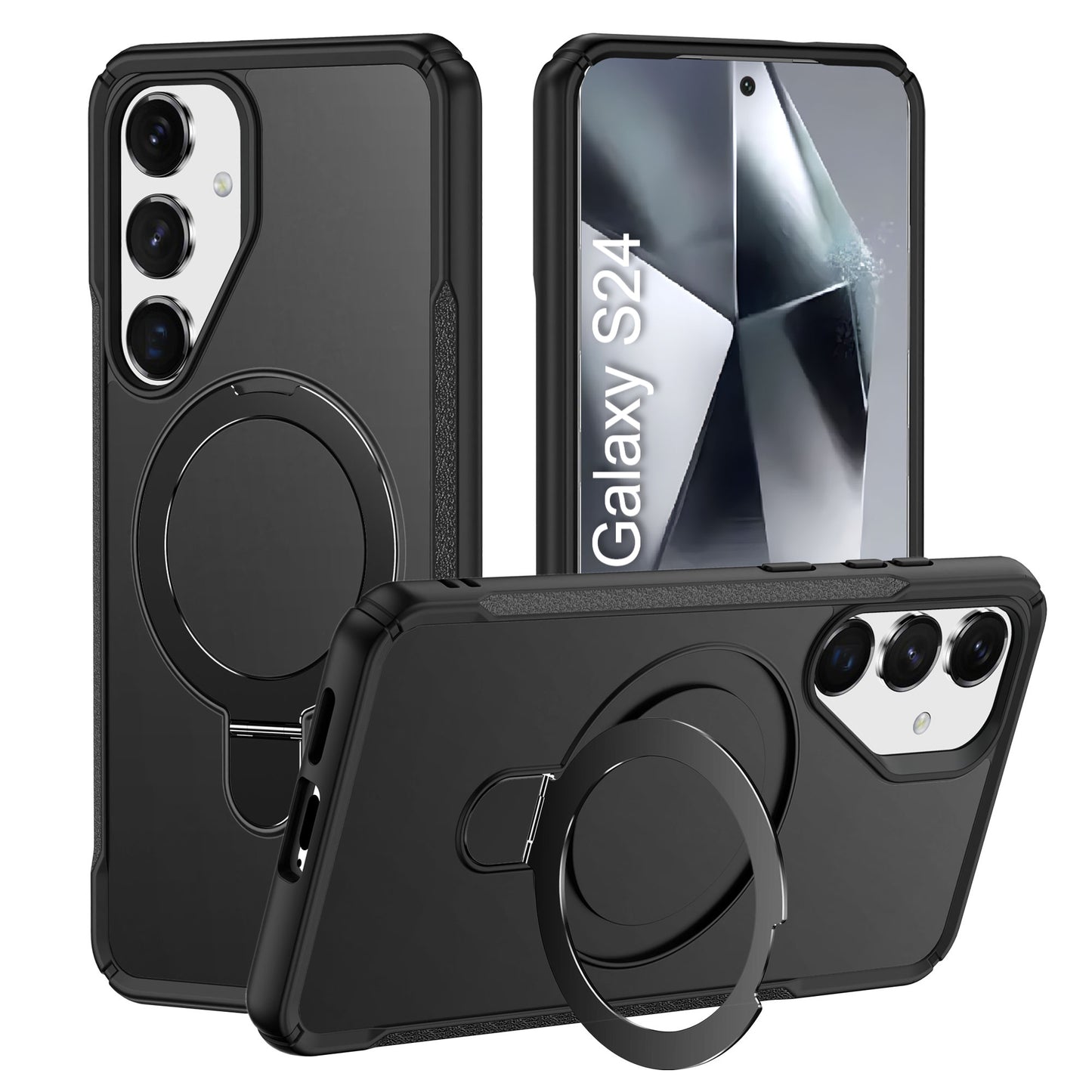 LuxuryKase Shockproof Back Cover with 90° Rotating Ring Kickstand | Mag-Safe Compatible | Rugged Armor Protection Case For iPhone & Samsung Series