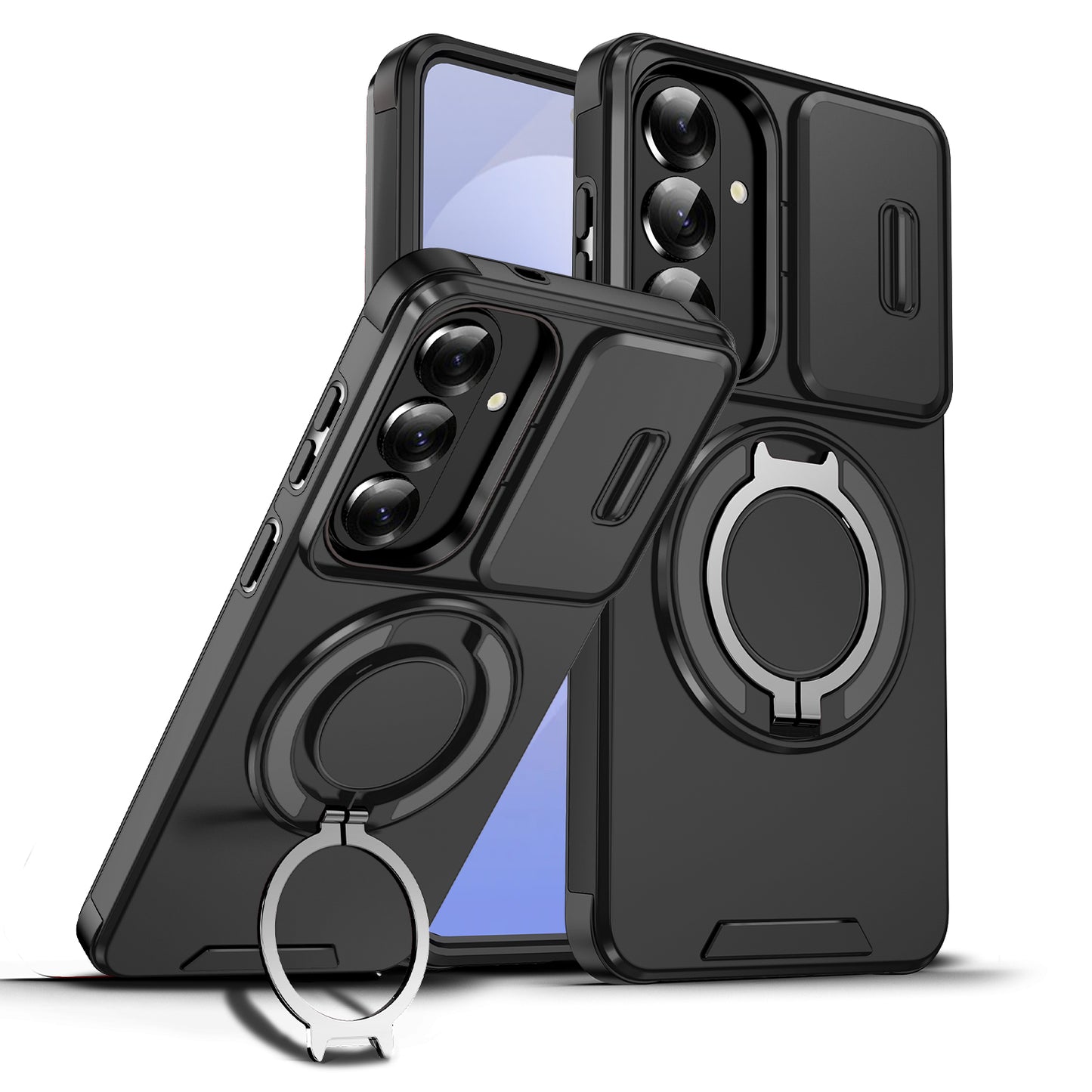 LuxuryKase Shockproof Case with Slide Camera Cover | 360° Rotating Ring Kickstand | Rugged Armour Protection For Samsung Series