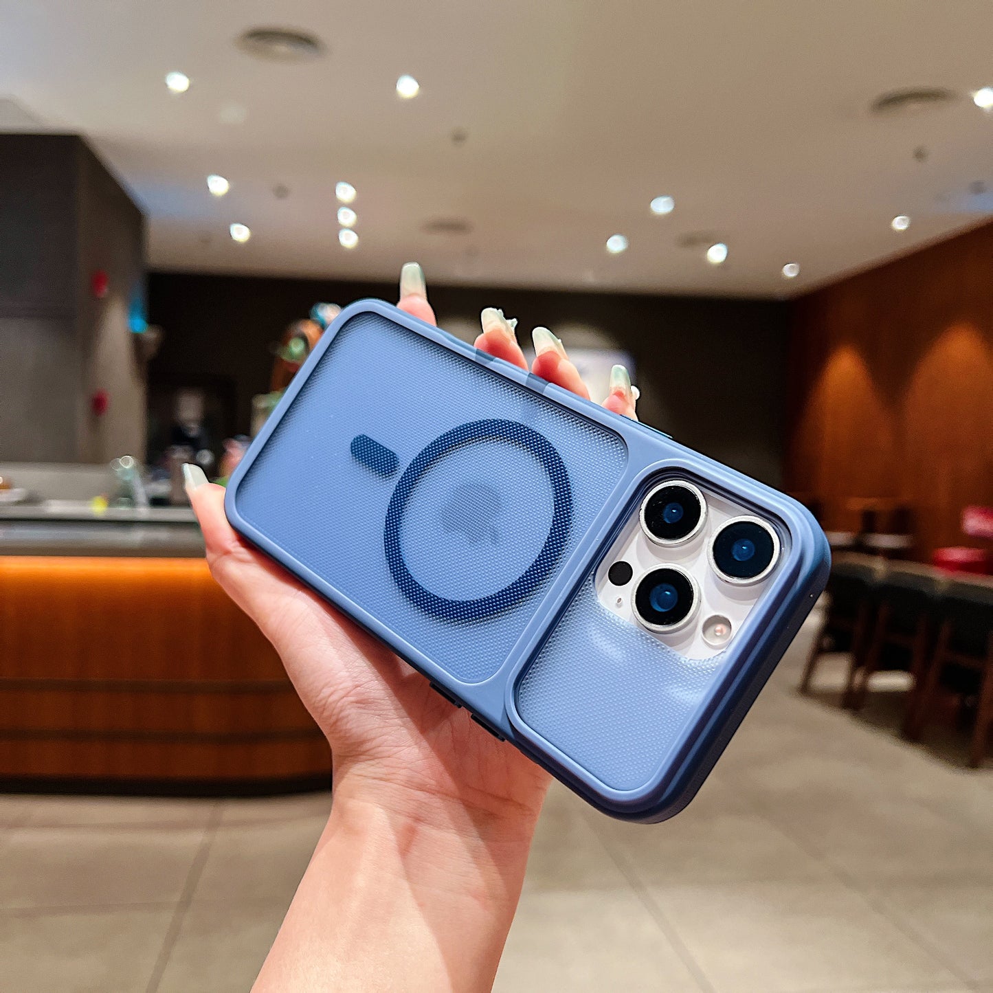 LuxuryKase Hybrid Clear Translucent Case | Matte Dotted Hard PC Back | TPU Textured Grip Frame | Metallic Buttons | Raised Camera Protection | MagSafe Compatible For iPhone