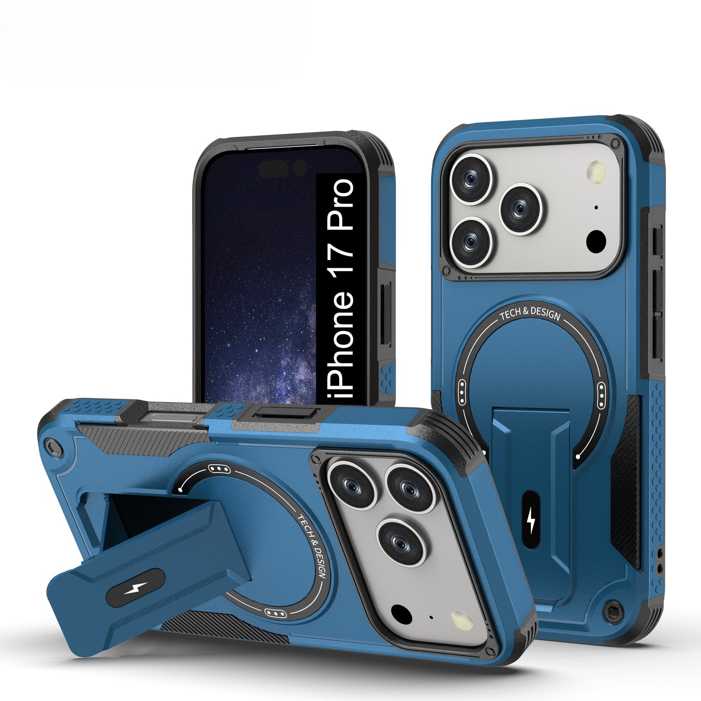 US LITE Back Cover with Portable Kickstand | Mag-Safe Compatible Magnetic Case | Shockproof Military Grade Protection | Rugged Armor Design Phone Cover For iPhone & Samsung