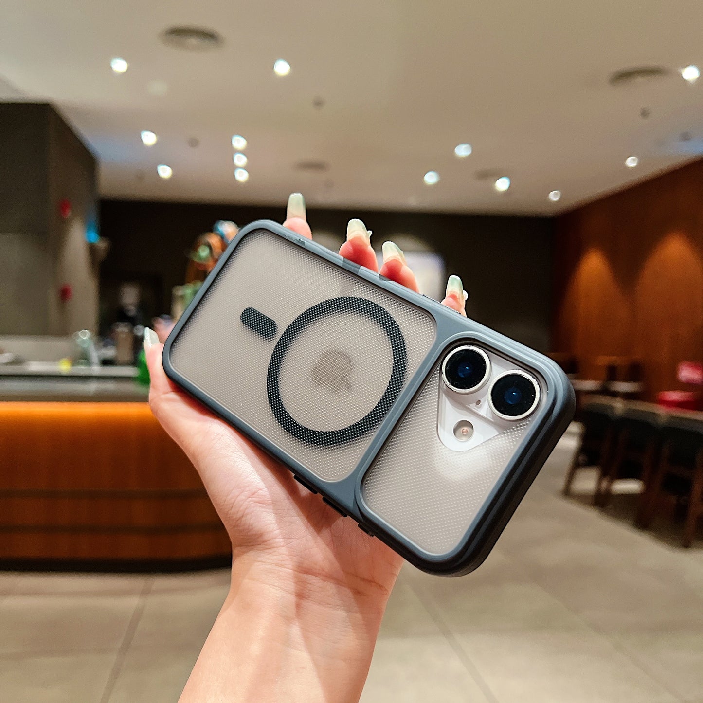LuxuryKase Hybrid Clear Translucent Case | Matte Dotted Hard PC Back | TPU Textured Grip Frame | Metallic Buttons | Raised Camera Protection | MagSafe Compatible For iPhone