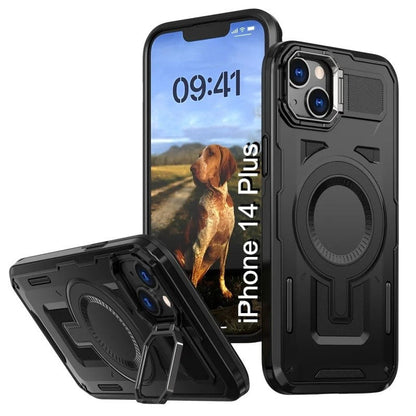 LuxuryKase Rugged Shockproof Magnetic Case with Kickstand | Dual Layer TPU+PC Protection | Mag-Safe Compatible | Camera Guard | Extreme Drop Resistance For iPhone Series
