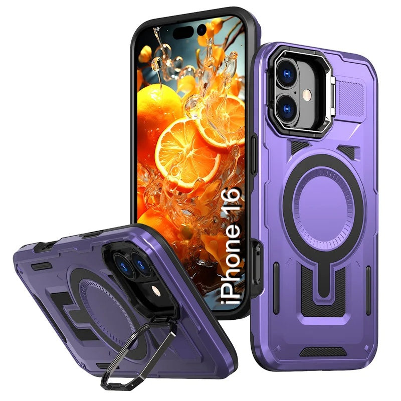 LuxuryKase Rugged Shockproof Magnetic Case with Kickstand | Dual Layer TPU+PC Protection | Mag-Safe Compatible | Camera Guard | Extreme Drop Resistance For iPhone Series