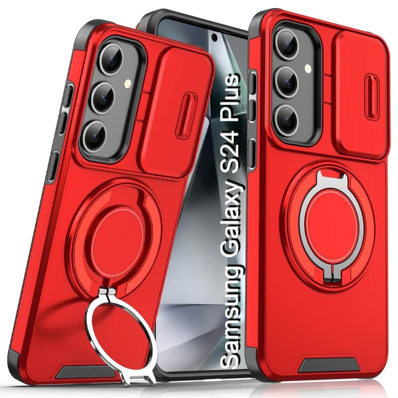 LuxuryKase Shockproof Magnetic Case with Slide Camera Cover | 360° Rotating Ring Kickstand | Mag-Safe Compatible | Rugged Armor Protection For Samsung Series