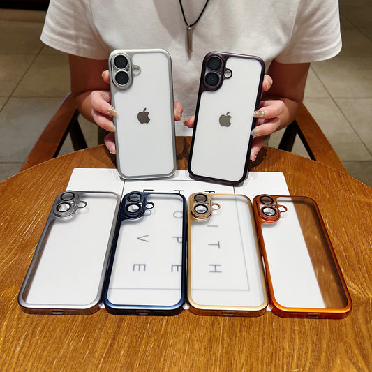 LuxuryKase Hybrid Frosted Clear Case | Matte Hard Back Cover | Metallic Frame | Shockproof Slim Design | Anti-Fingerprint | In-Built Camera Lens Protection For iPhone