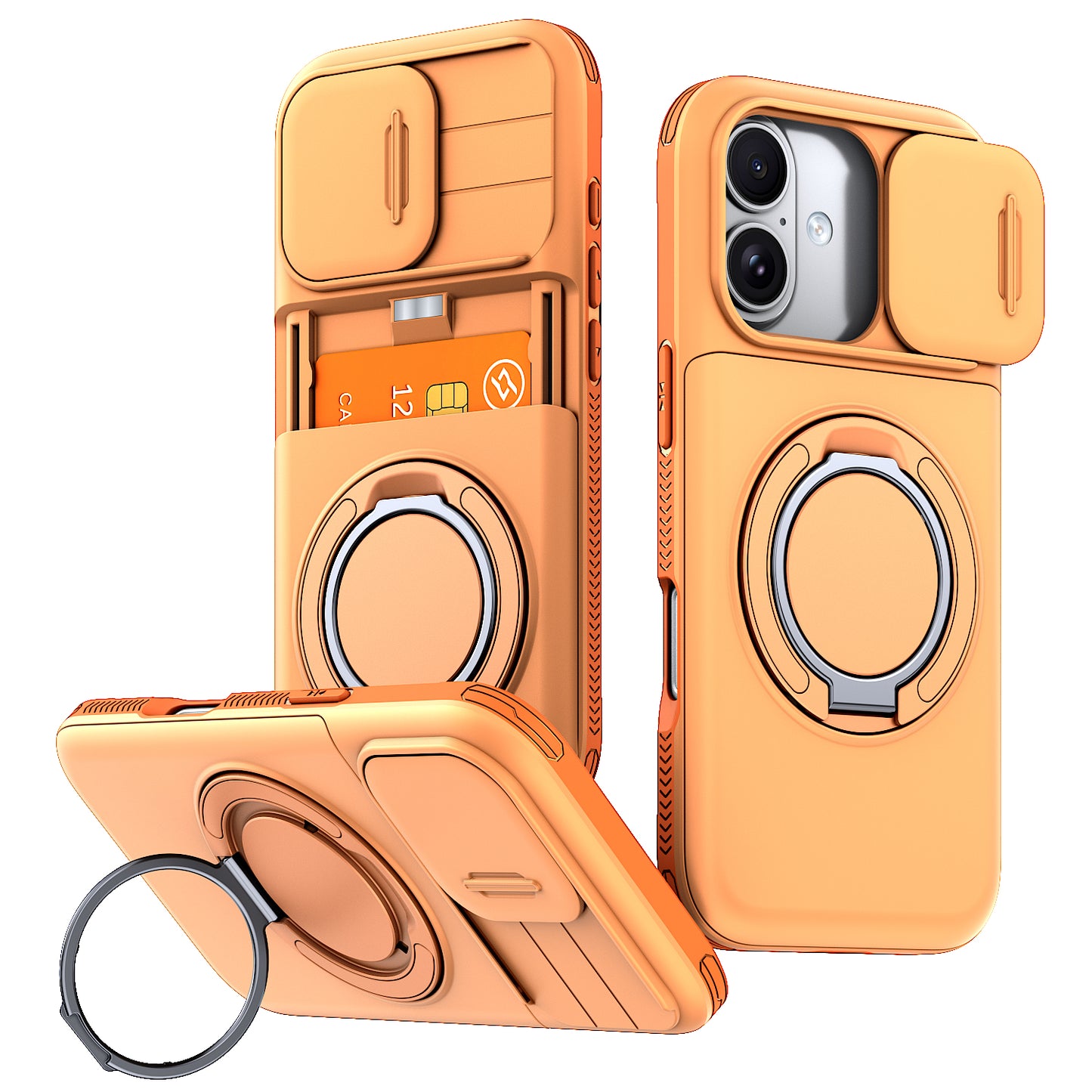 LuxuryKase Magnetic Card Holder Back Cover | Slide Camera Cover Protection | 360° Rotating & 120° Adjustable Kickstand | Shockproof Hard PC Back + Soft TPU Bumper For iPhone & Samsung Series