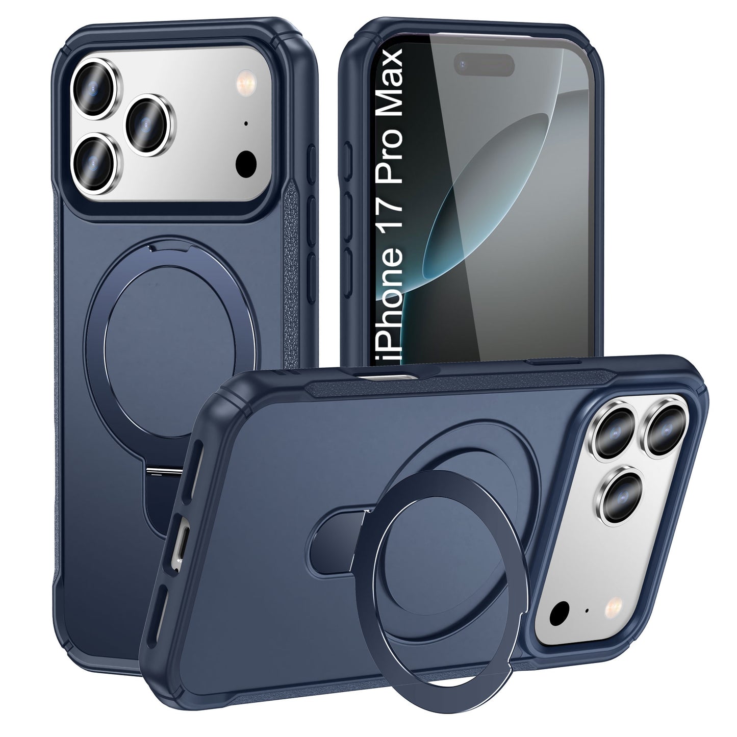 LuxuryKase Shockproof Back Cover with 360° Rotating Ring Kickstand | Mag-Safe Compatible | Rugged Armor Protection Case For iPhone Series