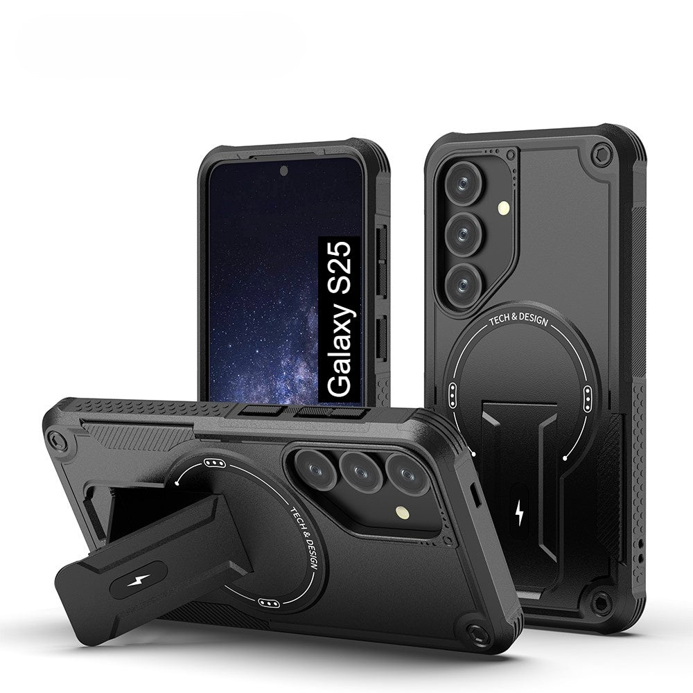 US LITE Back Cover with Portable Kickstand | Mag-Safe Compatible Magnetic Case | Shockproof Military Grade Protection | Rugged Armor Design Phone Cover For iPhone & Samsung
