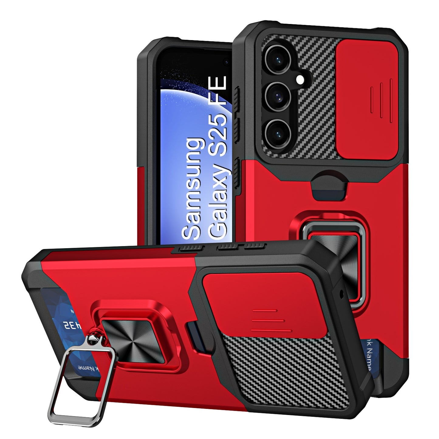 LuxuryKase Shockproof Armor Case | Slide Camera Cover | Hidden Card Slot | Rotating Ring Kickstand | Magnetic Car Mount Support | Military Grade Protection For iPhone & Samsung