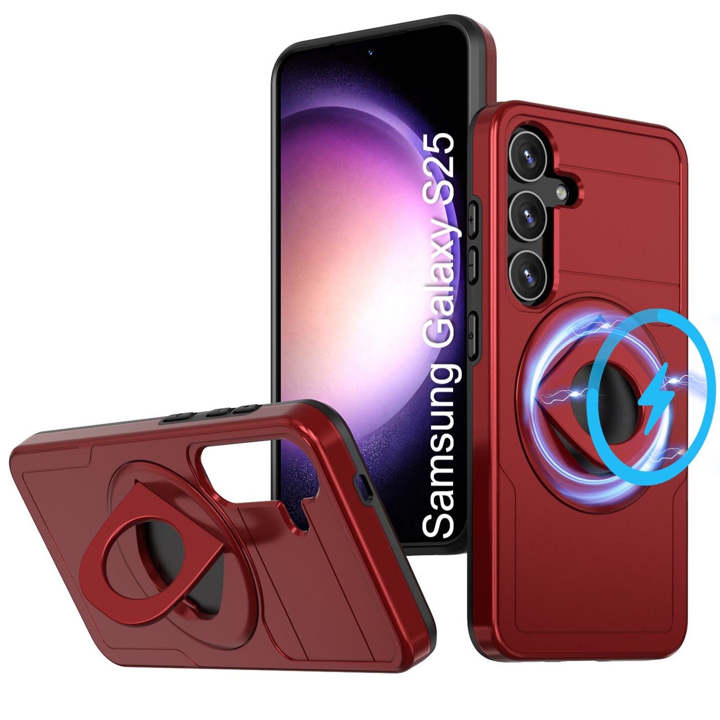 LuxuryKase Shockproof Rugged Back Cover | Heavy Duty Armor Case with MagSafe Compatible 360° Ring Holder | Finger Ring Kickstand | Drop Protection For Samsung Series
